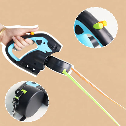 Auto Retractable Dog Leash 3M Extendable Rope for 2 Dogs Outdoor Travel Walking Traction Rope with Flashlight and Poop Bag Box